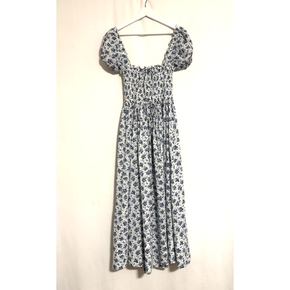 Doen Dress XS Womens Stanza Puff Sleeve Aline Maxi Long Floral Boho White Blue - Picture 2 of 10